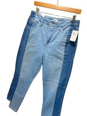 NWT Good American Good Boy Jeans Colorblock High Waist Tapered Leg Size 8